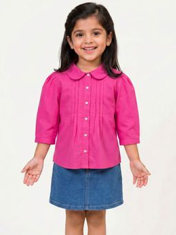 Campana - Girls Pure Cotton Pleated Top - Bright Pink