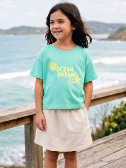 Campana - Girls Aqua Cotton Printed T-Shirt