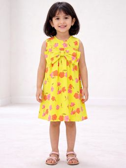Campana - Girls Yellow Cotton Floral Dress