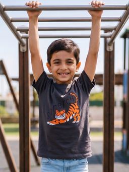Campana - Boys Grey Cotton Printed T-Shirt