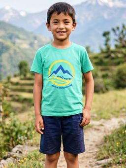 Campana - Boys Pure Cotton Move Mountains Printed T-Shirt - Aqua Blue