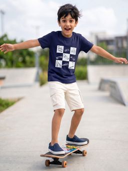 Campana - Boys Pure Cotton Life On Wheels Printed T-Shirt - Navy Blue
