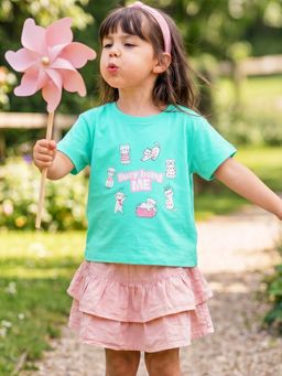 Campana - 100% Cotton Knit Busy Cats and Text Printed T-Shirt - Aqua Blue