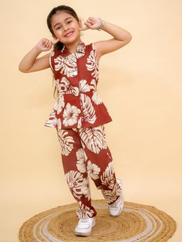 Titrit - Printed Sleeveless Cotton Co-Ord Set - Maroon
