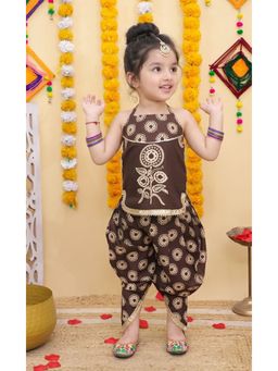 Titrit - Cotton Halter Neck Printed Kurti And Dhoti-Brown
