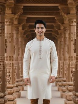 Sanwara - Peach Embroidered Thread Work Full Sleeves Kurta