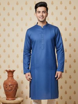 Sanwara - Blue Plain Textured Full Sleeves Kurta