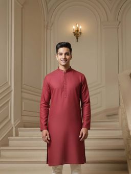Sanwara - Pink Plain Textured Full Sleeves Kurta