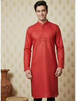 Sanwara - Red Plain Textured Full Sleeves Kurta