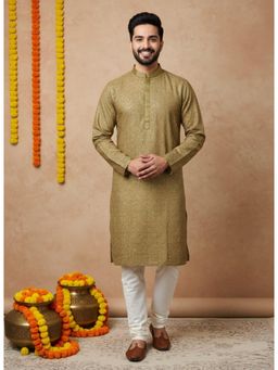 Sanwara - Olive Sequinned Mandarin Neck Full Sleeves Kurta