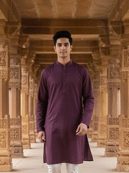 Sanwara - Purple Plain Textured Full Sleeves Kurta
