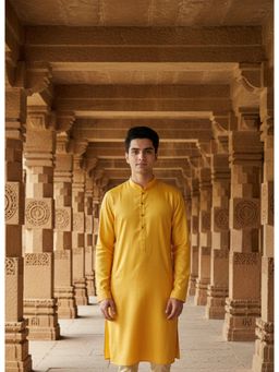 Sanwara - Yellow Plain Textured Full Sleeves Kurta