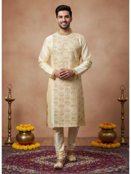 Sanwara - Beige Embroidery Mandarin Neck Full Sleeves Kurta