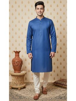 Sanwara - Blue Textured Mandarin Neck Full Sleeves Kurta With Pyjama