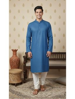 Sanwara - Teal Textured Mandarin Neck Full Sleeves Kurta With Pyjama