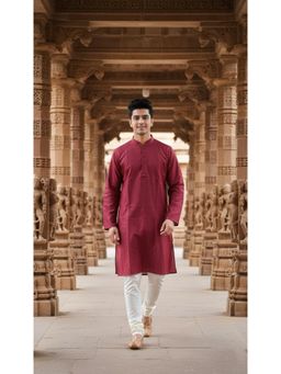 Sanwara - Maroon Textured Mandarin Neck Full Sleeves Kurta With Pyjama