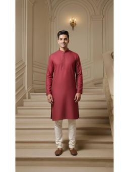 Sanwara - Pink Textured Mandarin Neck Full Sleeves Kurta With Pyjama