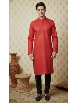 Sanwara - Red Textured Mandarin Neck Full Sleeves Kurta With Pant