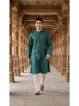 Sanwara - Green Textured Mandarin Neck Full Sleeves Kurta With Pyjama