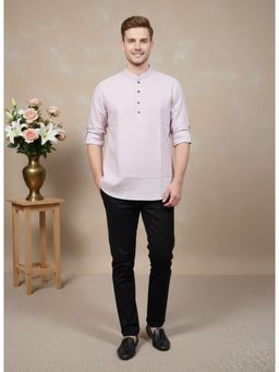 Sanwara - Pink Textured Mandarin Neck Full Sleeves Kurta