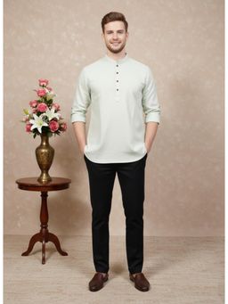 Sanwara - Green Textured Mandarin Neck Full Sleeves Kurta
