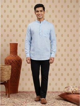 Sanwara - Blue Plain Textured Full Sleeves Kurta