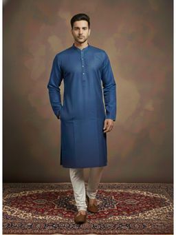 Sanwara - Blue Plain Textured Full Sleeves Kurta