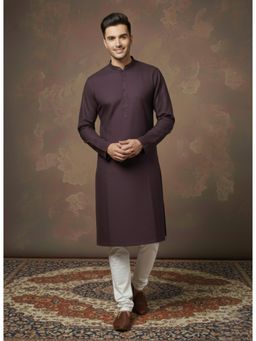 Sanwara - Purple Textured Mandarin Neck Full Sleeves Kurta With Pyjama