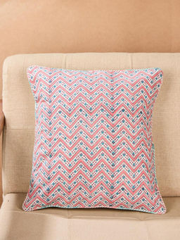 Fabindia - Pink Cotton Palampur Printed Cushion Cover (16 x 16 inches)