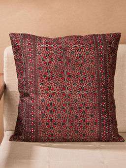 Fabindia - Maroon Viscose Cotton Sindh Embroidered Cushion Cover (18 x 18 inches)