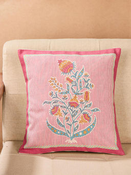 Fabindia - Pink Cotton Rasika Printed Cushion Cover (16 x 16 inches)