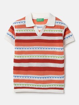 United Colors of Benetton - Regular Fit Johny Collar Patterned Polo T-Shirt Red