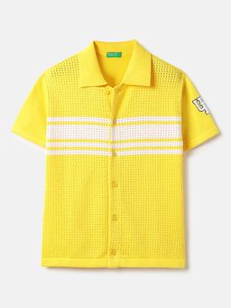 United Colors of Benetton - Regular Fit Spread Collar Textured Shirt Yellow