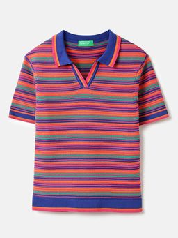 United Colors of Benetton - Regular Fit Johny Collar Striped Polo T-Shirt Multi-Color