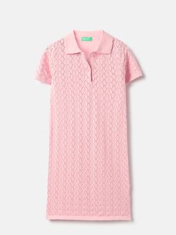 United Colors of Benetton - Regular Fit Polo Neck Textured Dress Pink