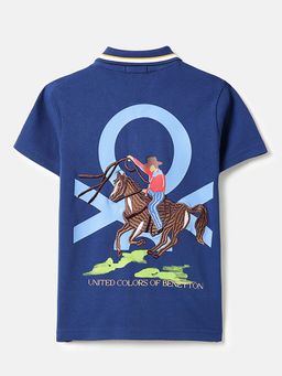United Colors of Benetton - Regular Fit Polo Neck Graphic Print T-Shirt Blue