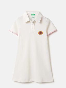 United Colors of Benetton - Regular Fit Polo Neck Solid Dress White