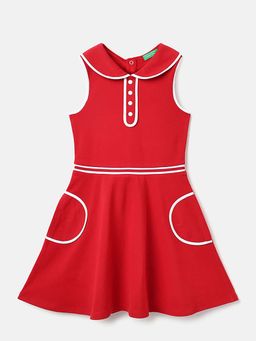 United Colors of Benetton - Regular Fit Peter Pan Collar Solid Dress Red