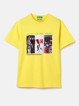 United Colors of Benetton - Relaxed Fit Round Neck Graphic Print T-Shirt Yellow