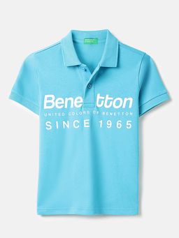 United Colors of Benetton - Regular Fit Polo Neck Typography T-Shirt Turquoise