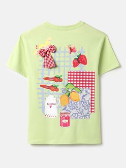 United Colors of Benetton - Longline Fit Round Neck Graphic Print T-Shirt Green