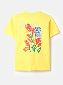 United Colors of Benetton - Longline Fit Round Neck Graphic Print T-Shirt Yellow
