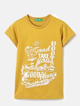 United Colors of Benetton - Regular Fit Round Neck Printed T-Shirt Yellow