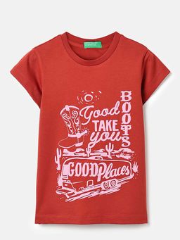 United Colors of Benetton - Regular Fit Round Neck Printed T-Shirt Red