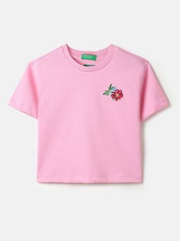 United Colors of Benetton - Cropped Fit Round Neck T-Shirt Pink