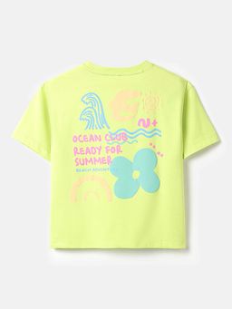 United Colors of Benetton - Boxy Fit Round Neck Graphic Print T-Shirt Green