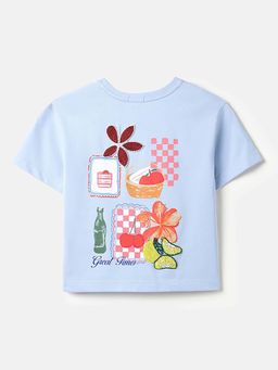 United Colors of Benetton - Boxy Fit Round Neck Graphic Print T-Shirt Blue