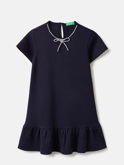 United Colors of Benetton - Regular Fit Round Neck Solid Dress Navy Blue