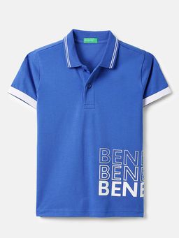 United Colors of Benetton - Regular Fit Polo Neck Typography T-Shirt Blue