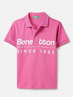 United Colors of Benetton - Regular Fit Polo Neck Typography T-Shirt Pink